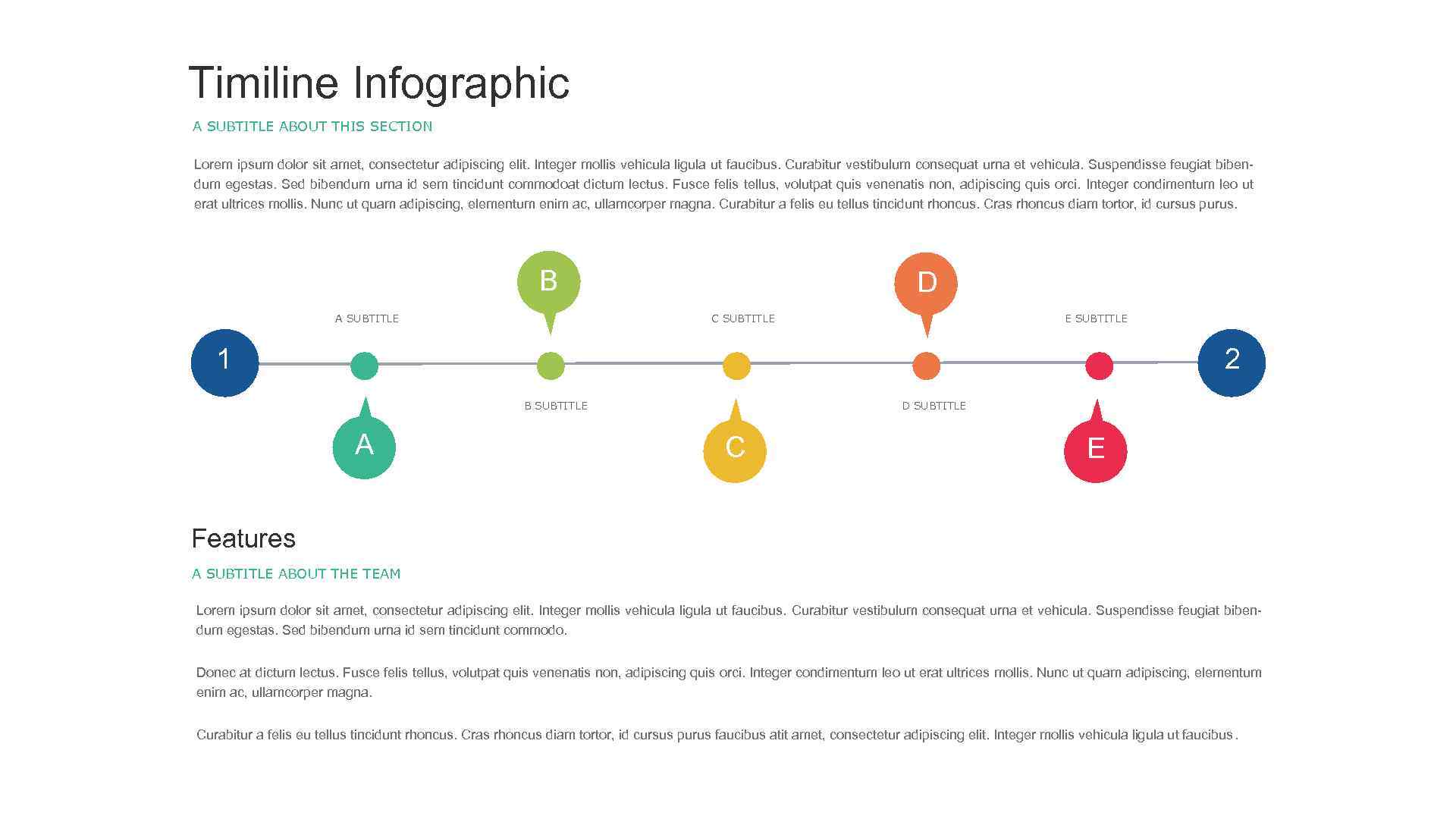 Timiline Infographic A SUBTITLE ABOUT THIS SECTION Lorem ipsum dolor sit amet, consectetur adipiscing