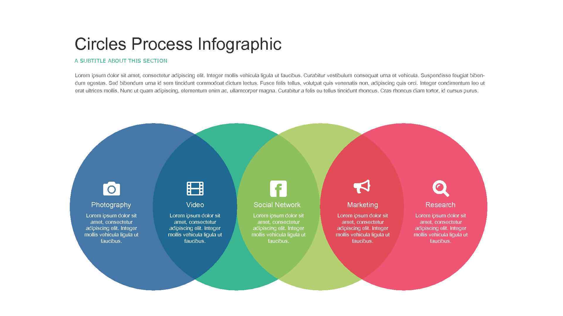 Circles Process Infographic A SUBTITLE ABOUT THIS SECTION Lorem ipsum dolor sit amet, consectetur
