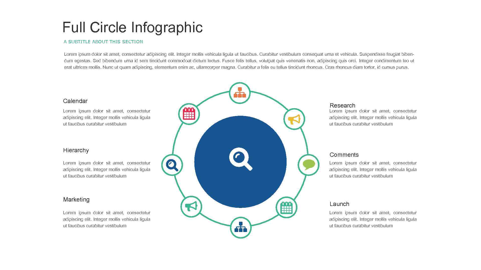Full Circle Infographic A SUBTITLE ABOUT THIS SECTION Lorem ipsum dolor sit amet, consectetur