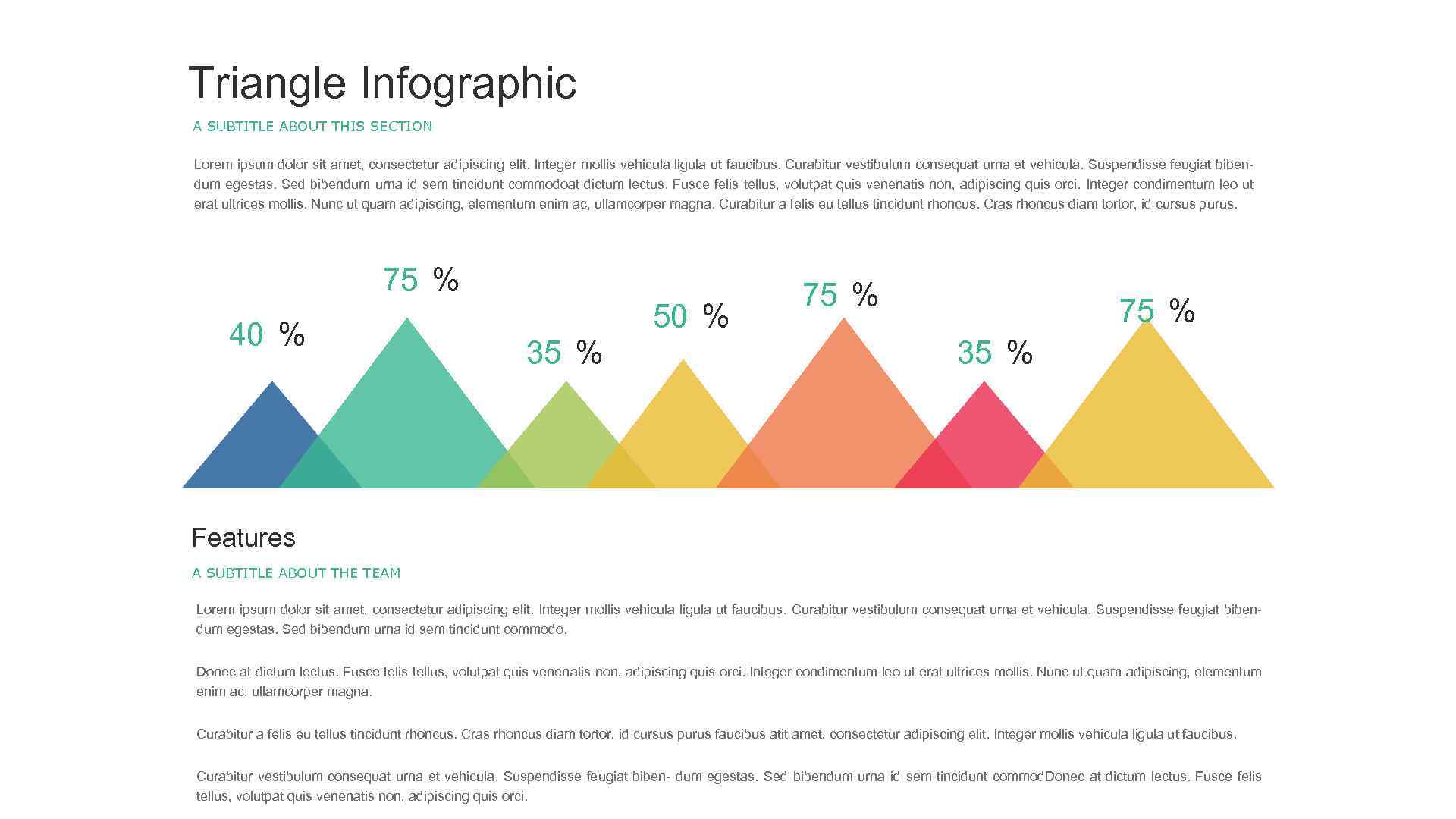 Triangle Infographic A SUBTITLE ABOUT THIS SECTION Lorem ipsum dolor sit amet, consectetur adipiscing