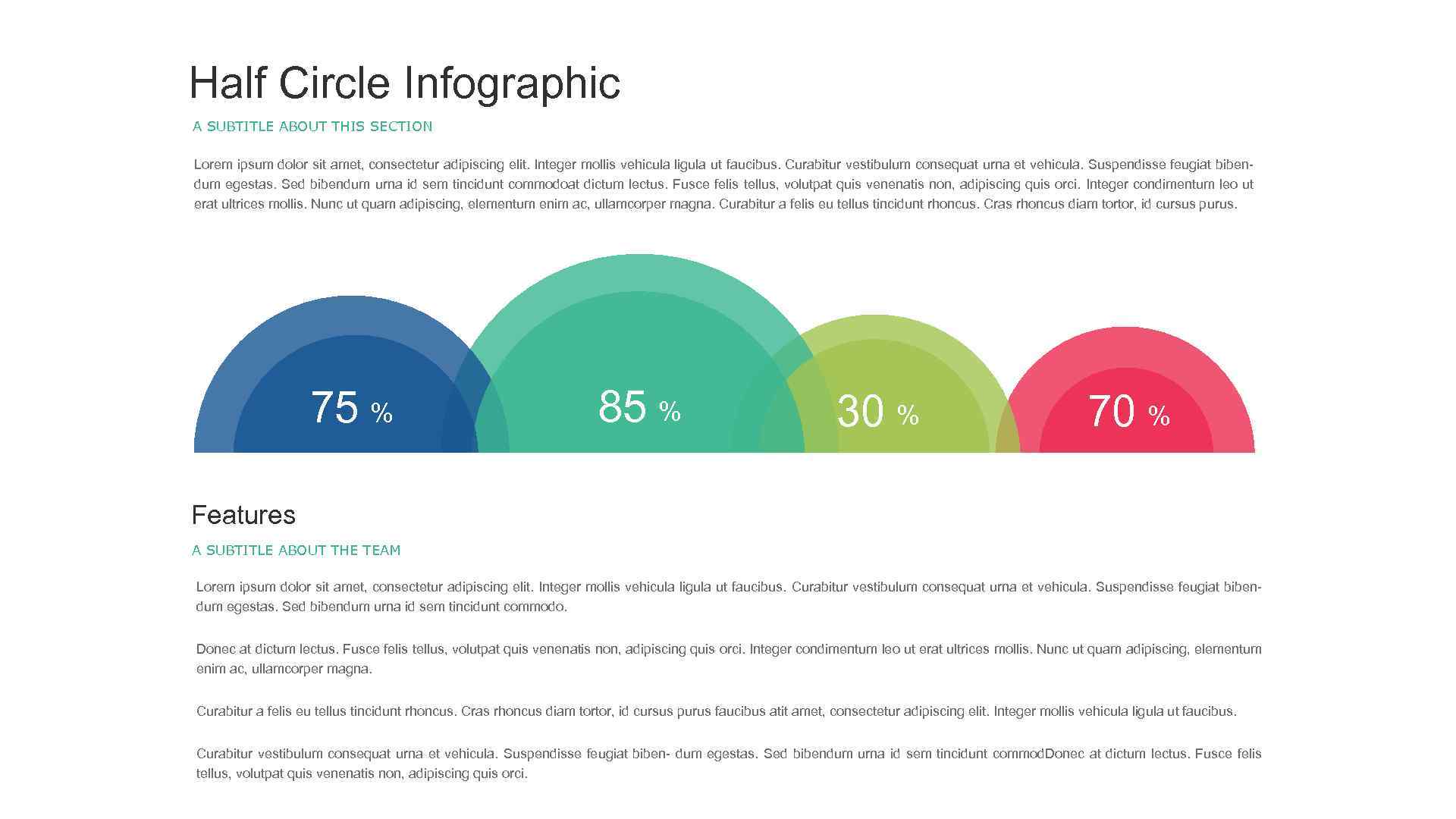 Half Circle Infographic A SUBTITLE ABOUT THIS SECTION Lorem ipsum dolor sit amet, consectetur