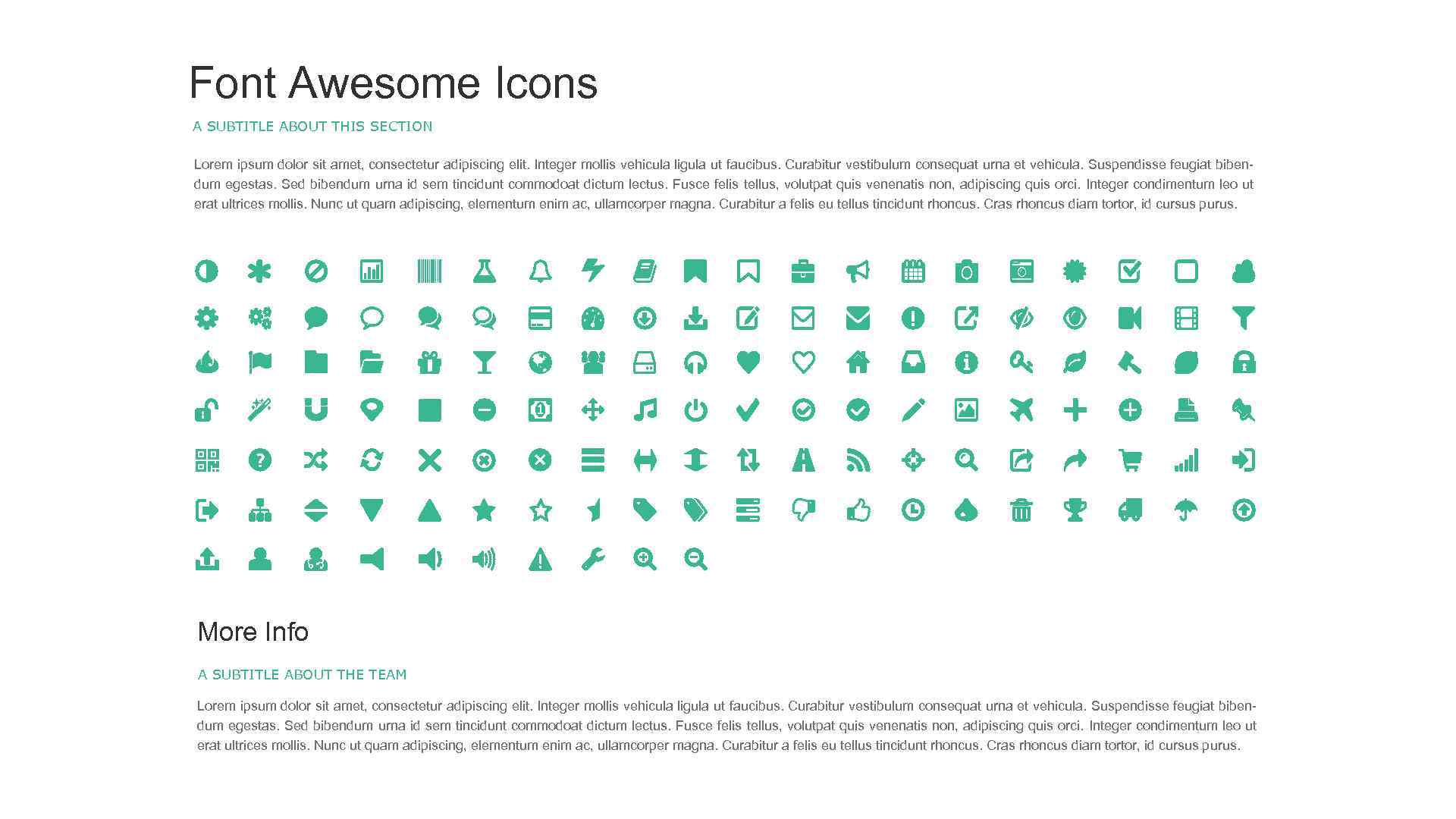 Font Awesome Icons A SUBTITLE ABOUT THIS SECTION Lorem ipsum dolor sit amet, consectetur