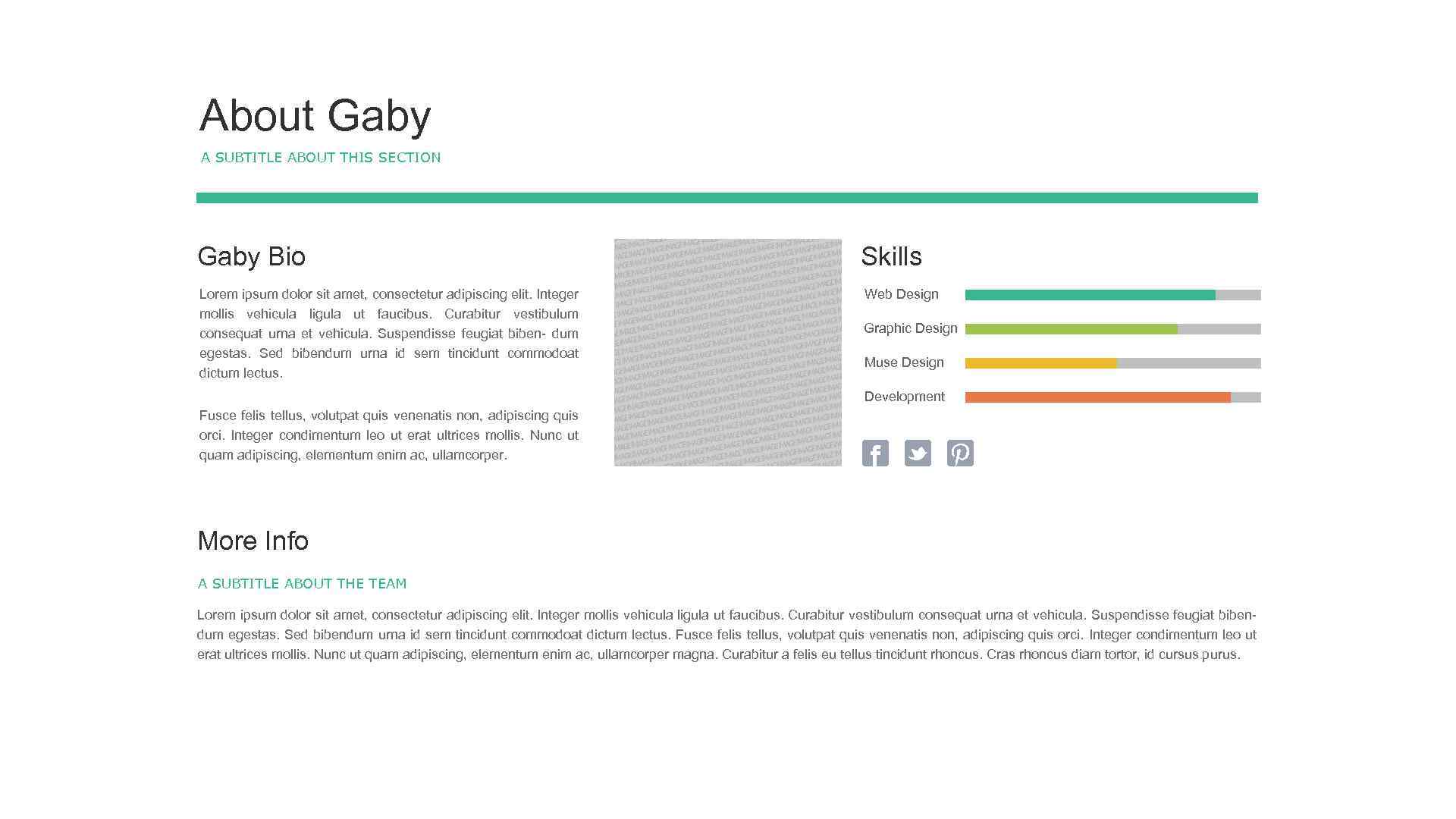 About Gaby A SUBTITLE ABOUT THIS SECTION Gaby Bio Skills Lorem ipsum dolor sit