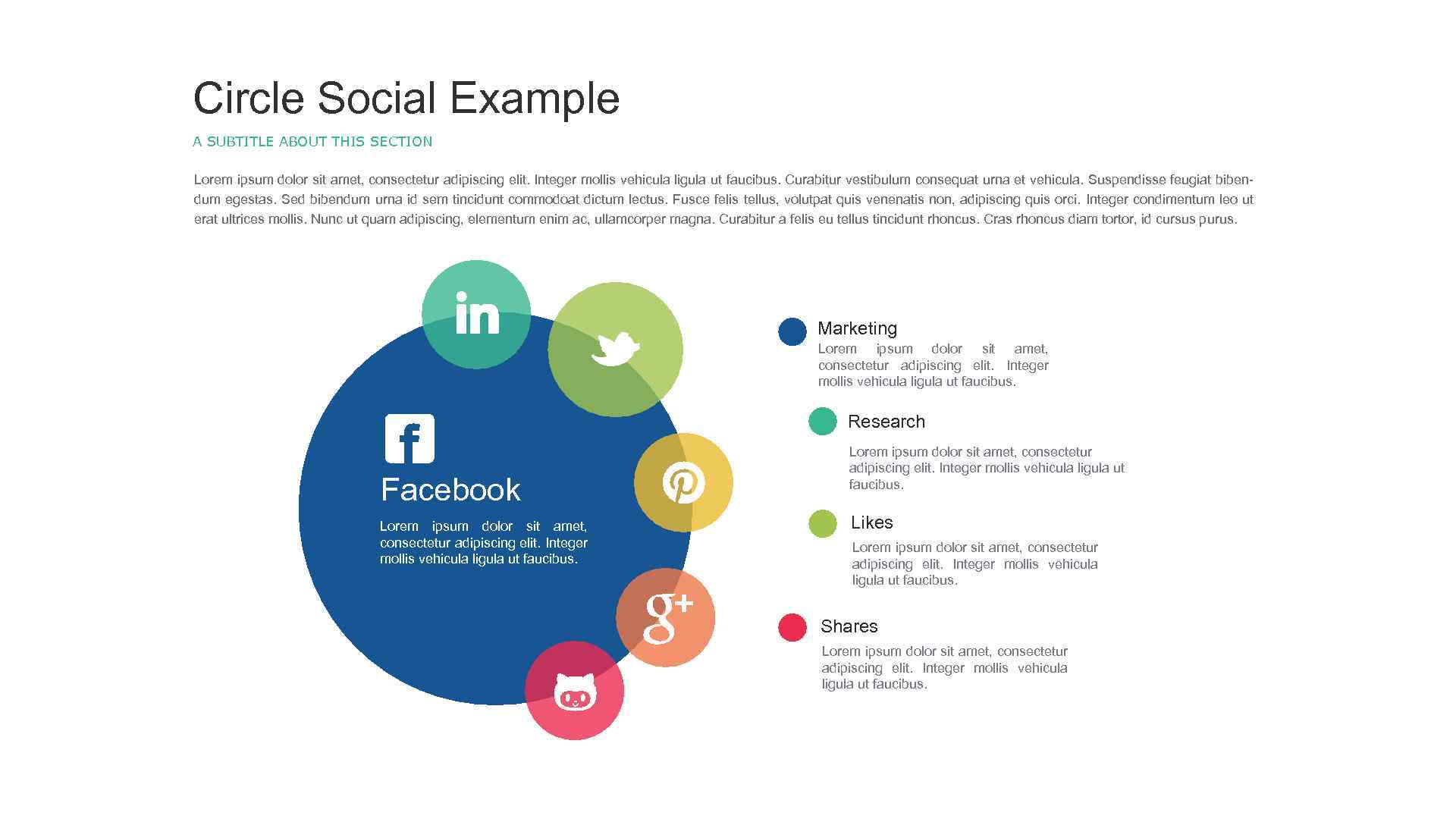 Circle Social Example A SUBTITLE ABOUT THIS SECTION Lorem ipsum dolor sit amet, consectetur