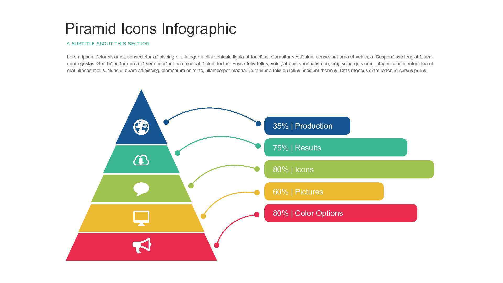 Piramid Icons Infographic A SUBTITLE ABOUT THIS SECTION Lorem ipsum dolor sit amet, consectetur