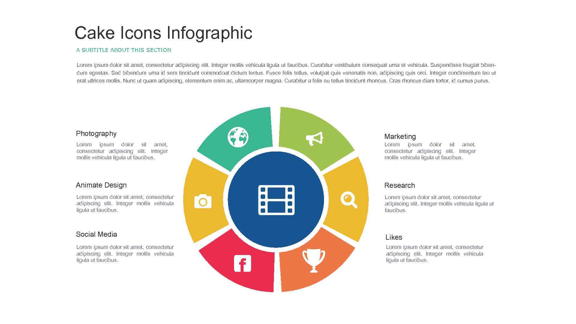 Cake Icons Infographic A SUBTITLE ABOUT THIS SECTION Lorem ipsum dolor sit amet, consectetur