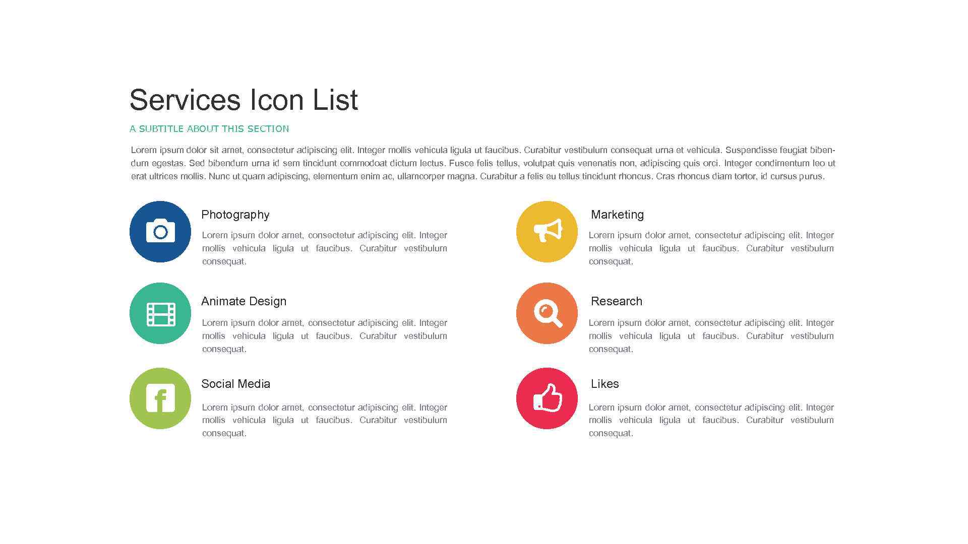 Services Icon List A SUBTITLE ABOUT THIS SECTION Lorem ipsum dolor sit amet, consectetur