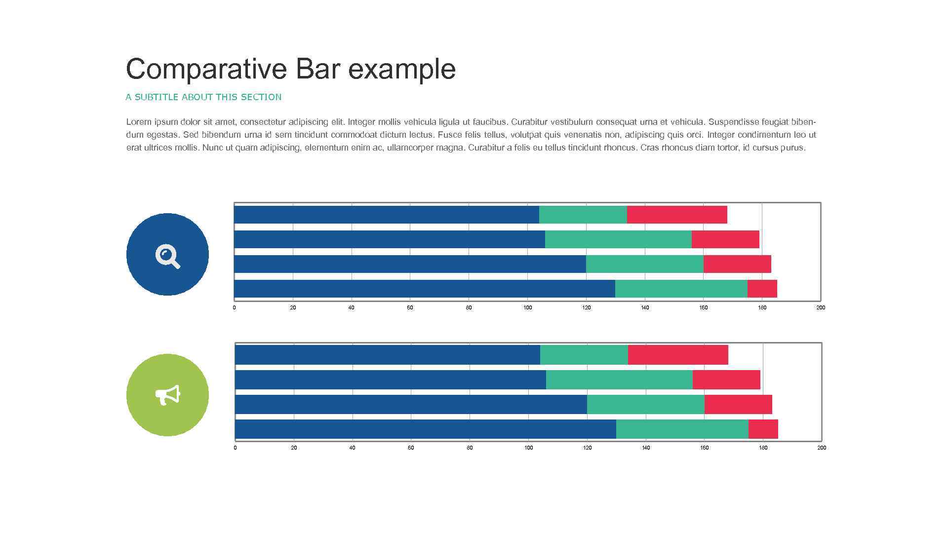 Comparative Bar example A SUBTITLE ABOUT THIS SECTION Lorem ipsum dolor sit amet, consectetur