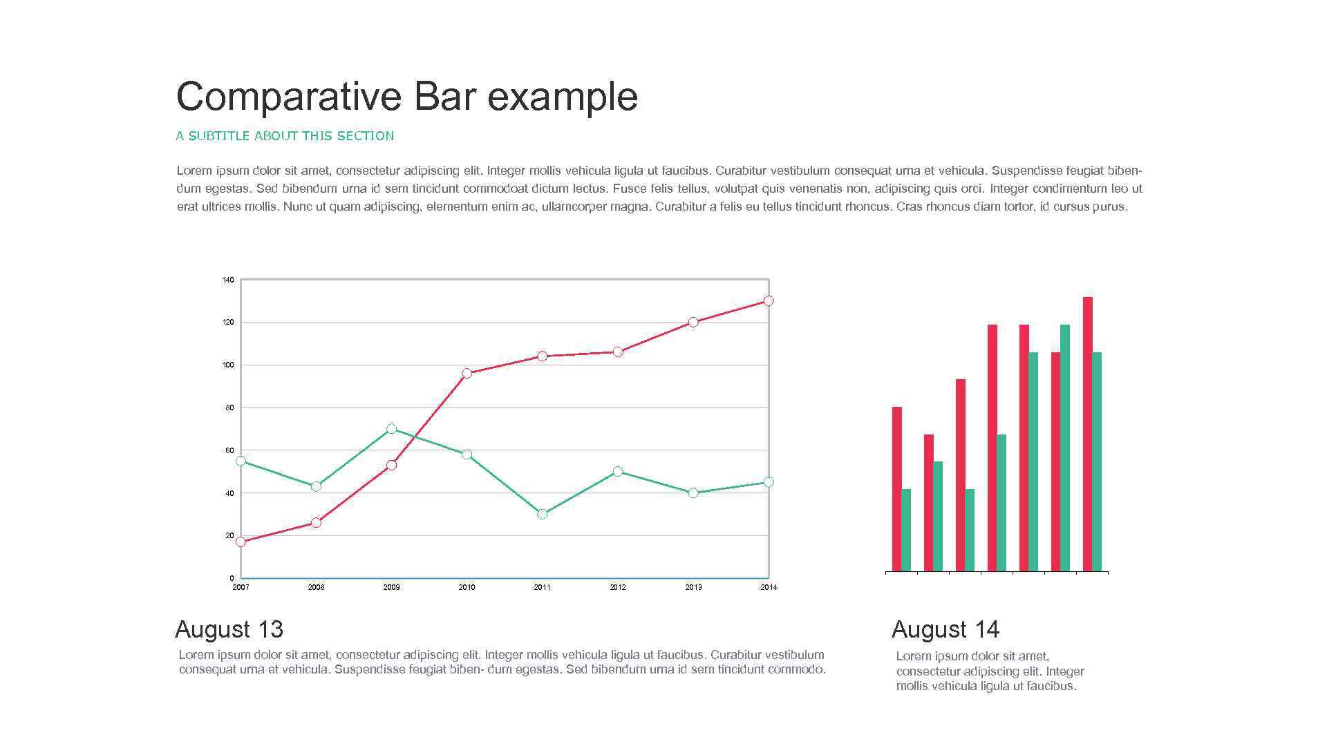 Comparative Bar example A SUBTITLE ABOUT THIS SECTION Lorem ipsum dolor sit amet, consectetur