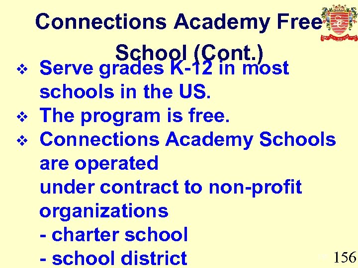 v v v Connections Academy Free School (Cont. ) Serve grades K-12 in most