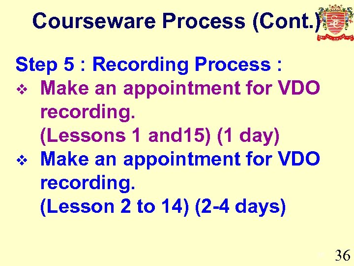 Courseware Process (Cont. ) Step 5 : Recording Process : v Make an appointment