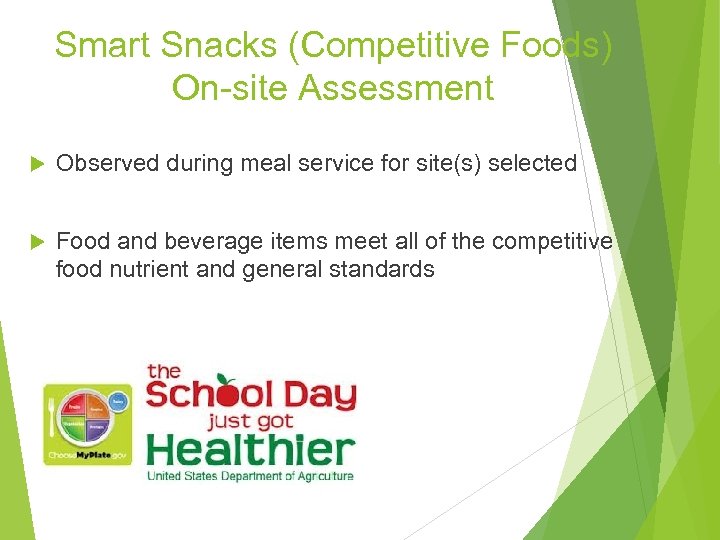 Smart Snacks (Competitive Foods) On-site Assessment Observed during meal service for site(s) selected Food