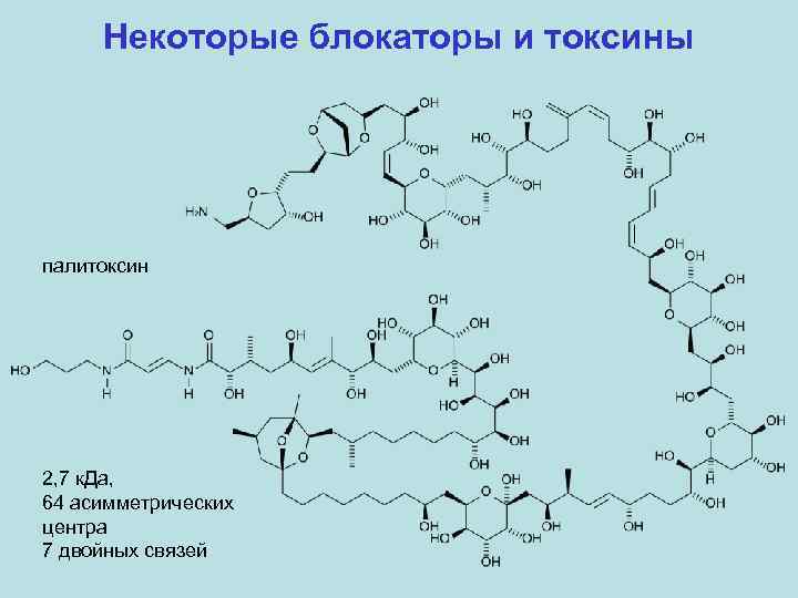 Некоторые блокаторы и токсины палитоксин 2, 7 к. Да, 64 асимметрических центра 7 двойных