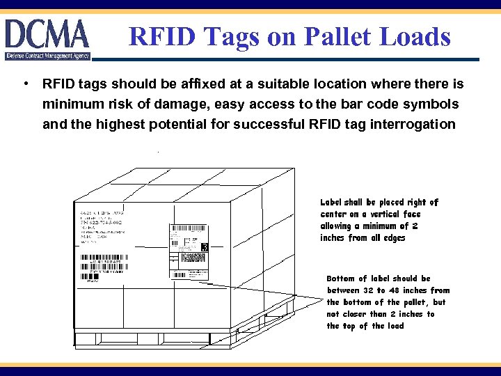 RFID Tags on Pallet Loads • RFID tags should be affixed at a suitable