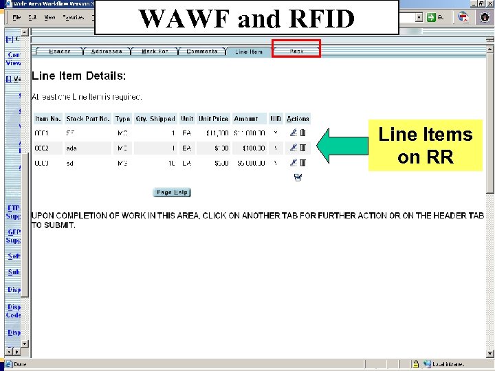 WAWF and RFID Line Items on RR 42 