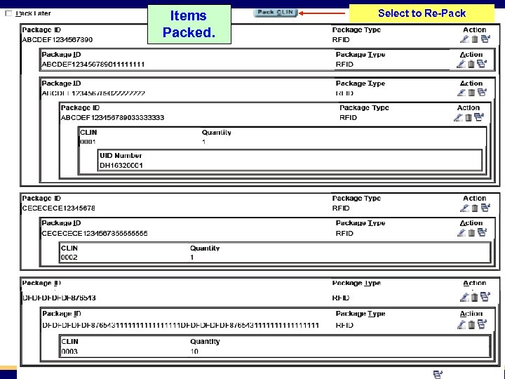 Items Packed. Select to Re-Pack 51 