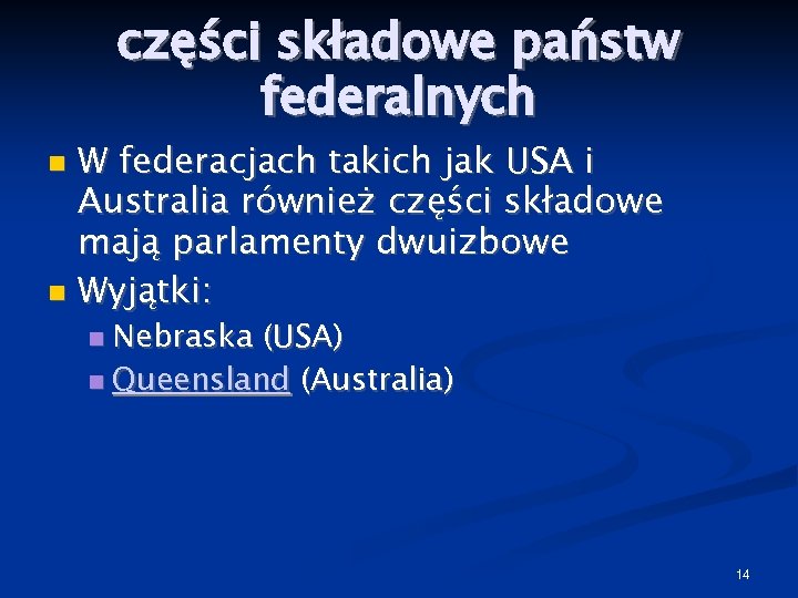 części składowe państw federalnych W federacjach takich jak USA i Australia również części składowe