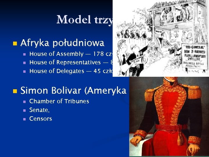 Model trzyizbowy Afryka południowa House of Assembly — 178 członków, House of Representatives —