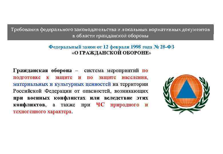 Требования федерального законодательства и локальных нормативных обороны Требования федерального законодательства в области гражданской документов