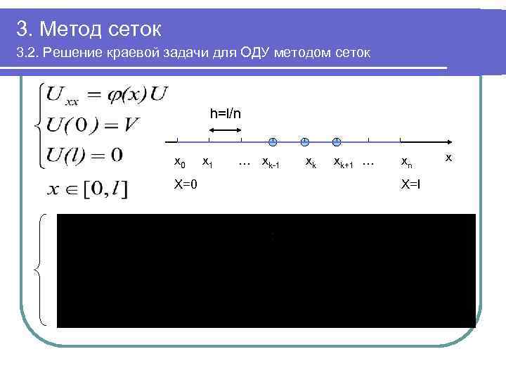 3. Метод сеток 3. 2. Решение краевой задачи для ОДУ методом сеток h=l/n x