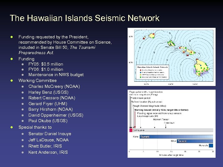 The Hawaiian Islands Seismic Network l l Funding requested by the President, recommended by
