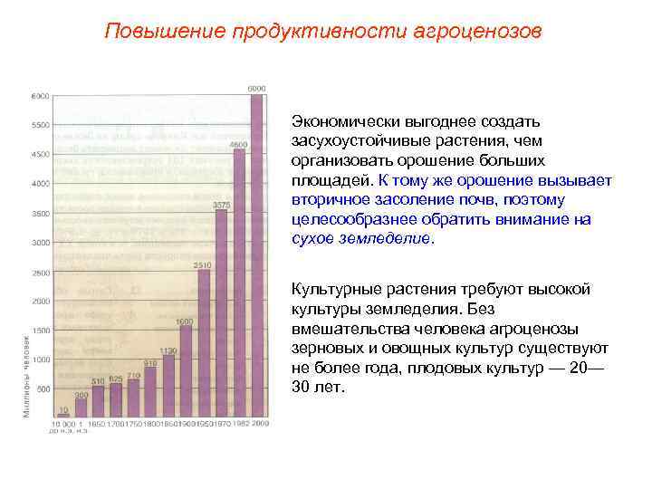 Повышение продуктивности агроценозов Экономически выгоднее создать засухоустойчивые растения, чем организовать орошение больших площадей. К