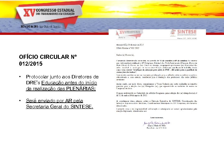 OFÍCIO CIRCULAR Nº 012/2015 • Protocolar junto aos Diretores de DRE’s Educação antes do
