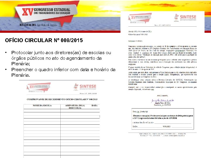 OFÍCIO CIRCULAR Nº 008/2015 • • Protocolar junto aos diretores(as) de escolas ou órgãos