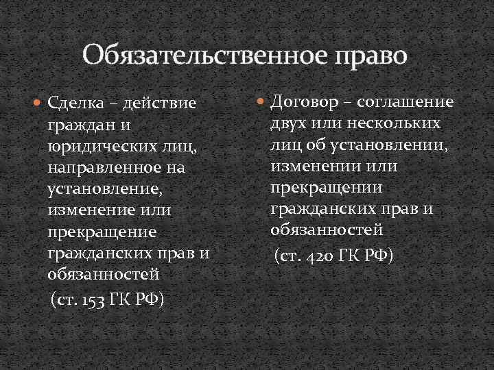 Обязательственное право Сделка – действие граждан и юридических лиц, направленное на установление, изменение или