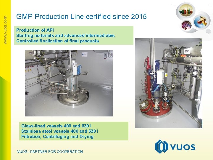 GMP Production Line certified since 2015 Production of API Starting materials and advanced intermediates