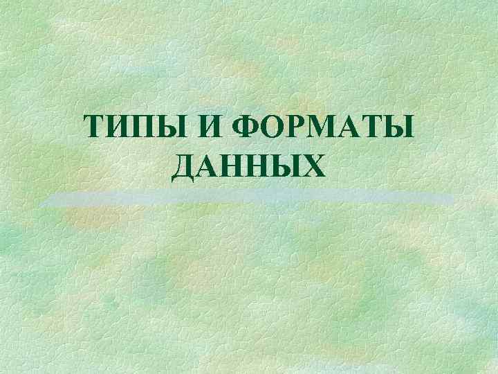 ТИПЫ И ФОРМАТЫ ДАННЫХ 