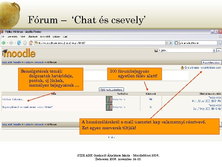 Fórum – ‘Chat és csevely’ Beszélgetések témái: dolgozatok határideje, pontok, új linkek, személyes bejegyzések