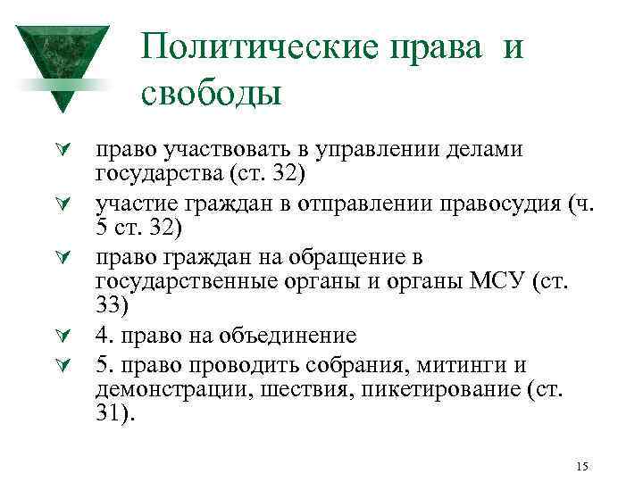 Политические права и свободы Ú право участвовать в управлении делами Ú Ú государства (ст.