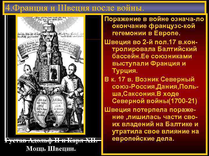 4. Франция и Швеция после войны. Густав Адольф II и Карл XII. Мощь Швеции.