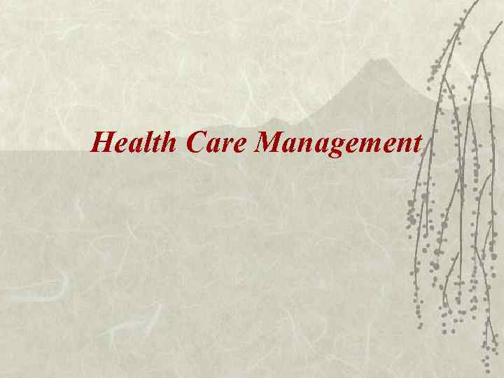 Health Care Management 