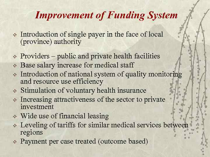 Improvement of Funding System v Introduction of single payer in the face of local