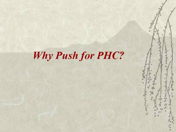 Why Push for PHC? 