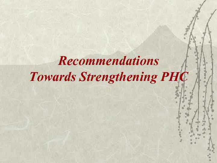 Recommendations Towards Strengthening PHC 