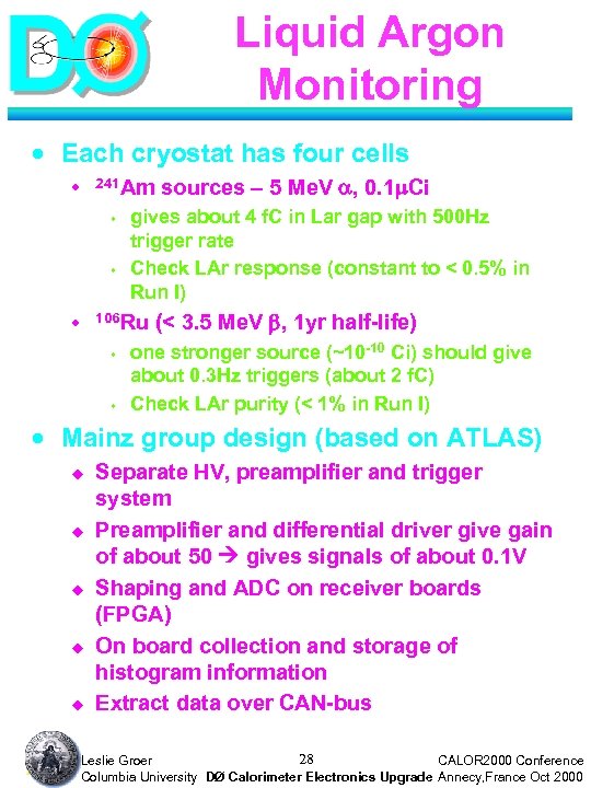 Liquid Argon Monitoring · Each cryostat has four cells 241 Am u s s