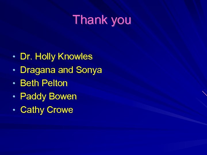 Thank you • Dr. Holly Knowles • Dragana and Sonya • Beth Pelton •
