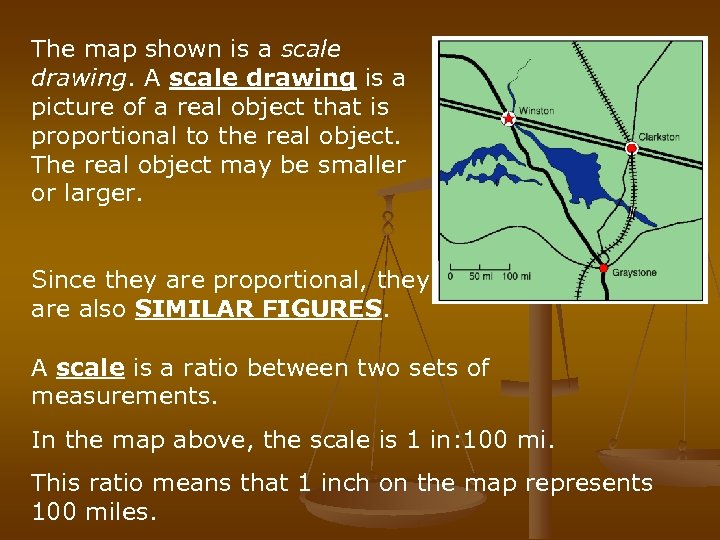 The map shown is a scale drawing. A scale drawing is a picture of