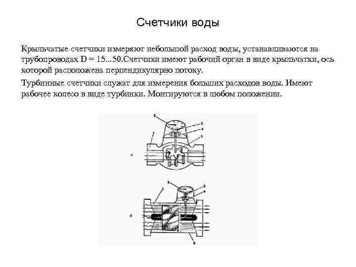 Счетчики воды Крыльчатые счетчики измеряют небольшой расход воды, устанавливаются на трубопроводах D = 15.