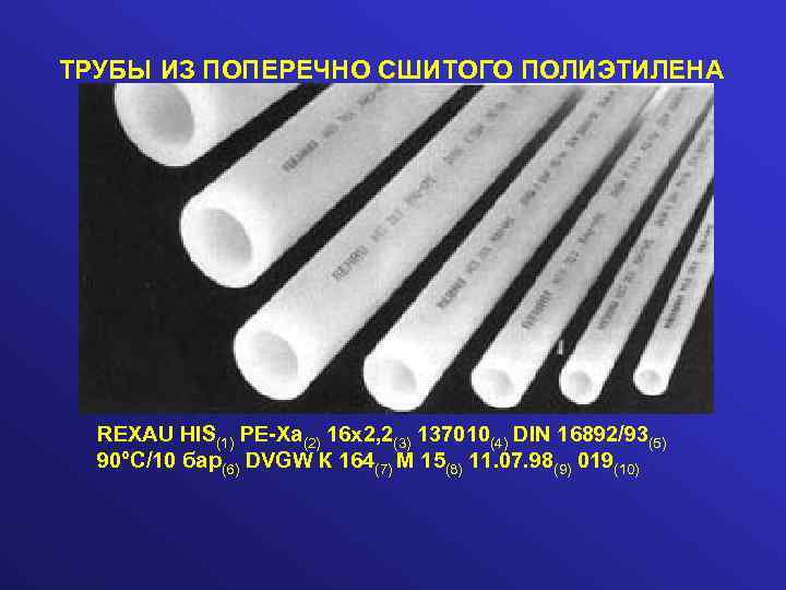 ТРУБЫ ИЗ ПОПЕРЕЧНО СШИТОГО ПОЛИЭТИЛЕНА REXAU HIS(1) PE-Xa(2) 16 х2, 2(3) 137010(4) DIN 16892/93(5)