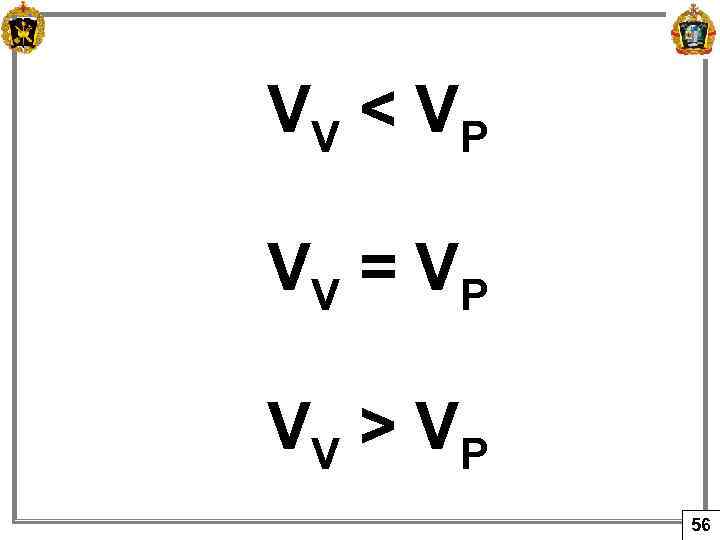 VV < V P VV = V P VV > V P 56 