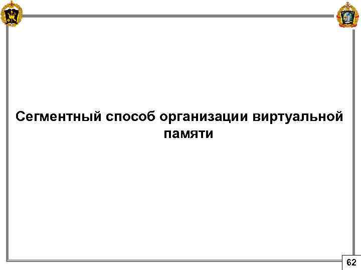 Сегментный способ организации виртуальной памяти 62 