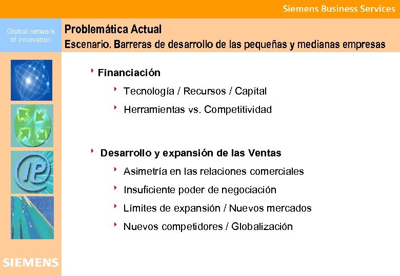 Global network of innovation Problemática Actual Escenario. Barreras de desarrollo de las pequeñas y