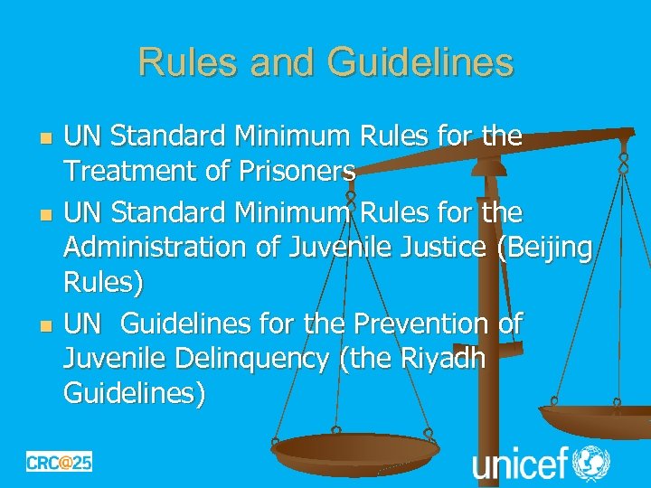 Rules and Guidelines n n n UN Standard Minimum Rules for the Treatment of