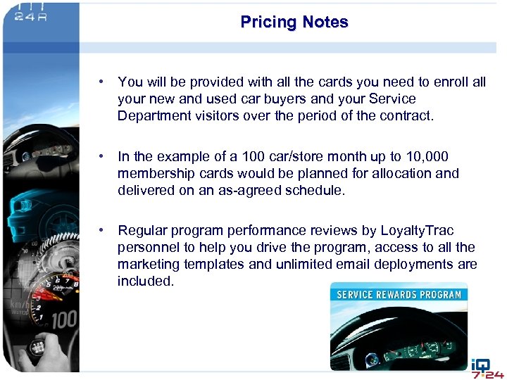 Pricing Notes • You will be provided with all the cards you need to