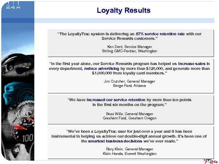 Loyalty Results “The Loyalty. Trac system is delivering an 87% service retention rate with