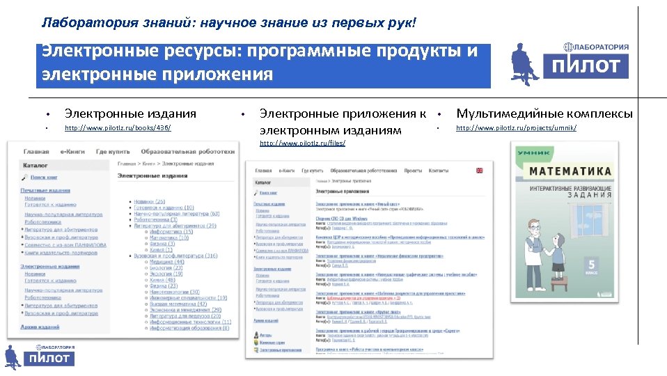 Лаборатория знаний: научное знание из первых рук! Электронные ресурсы: программные продукты и электронные приложения